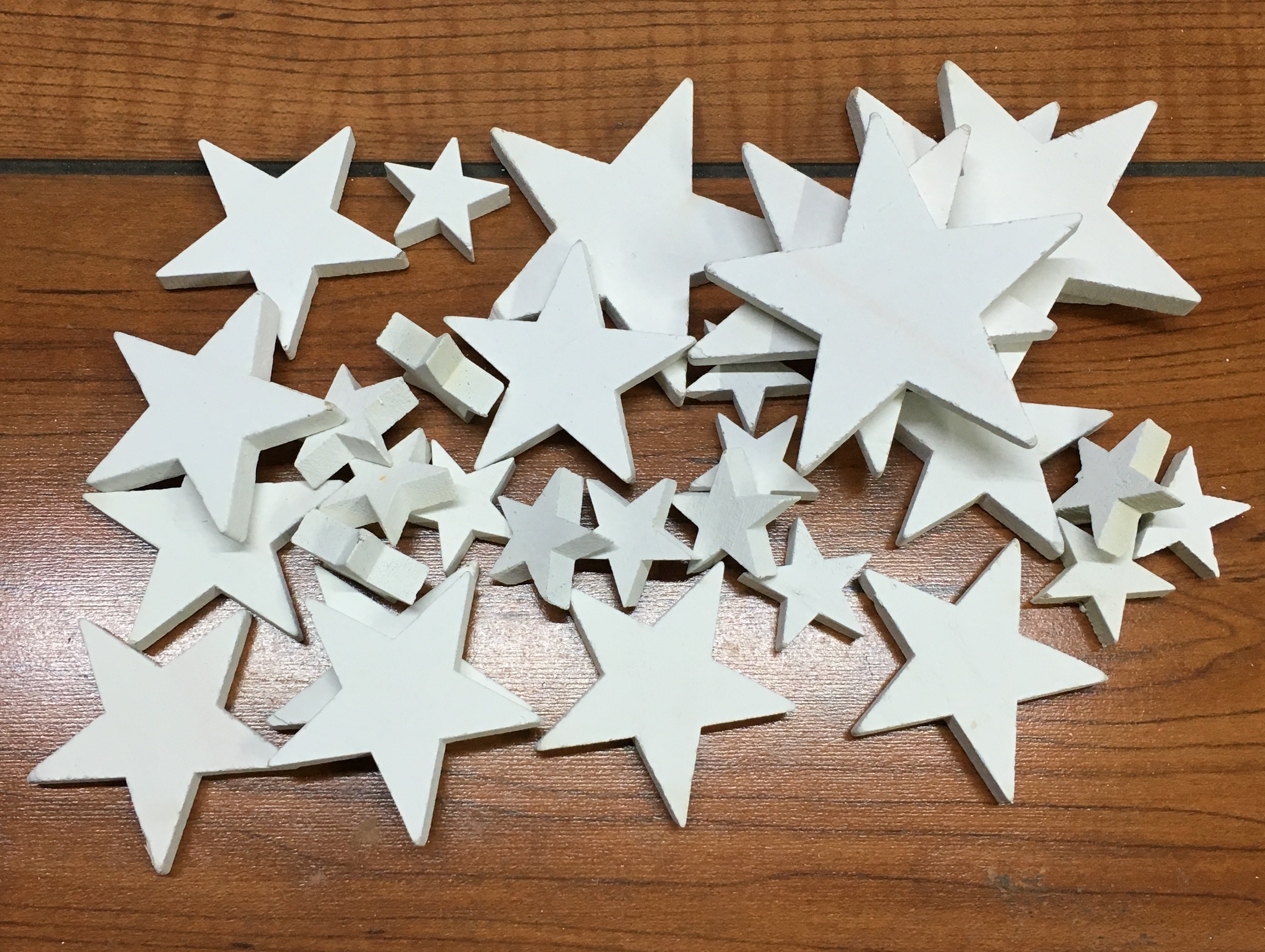 Fehér fa csillagok vegyes 30db/csomag