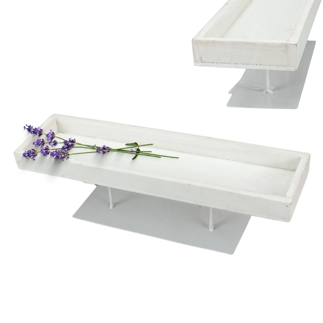 Dekorációs alap fém talpon fehér 35x10cm (12/#)