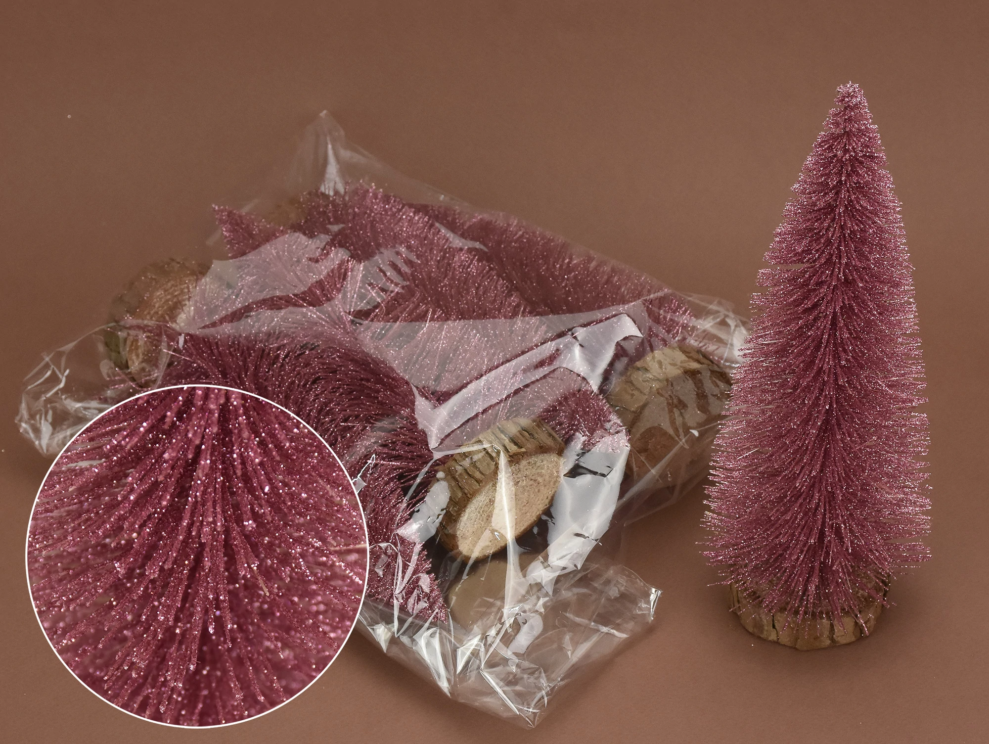Oldpink csillámos fenyők 20cm 5db/csomag