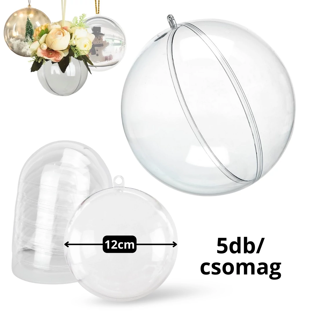 Ajándéktartó szétválasztható gömb műanyag 12cm 6db/csomag