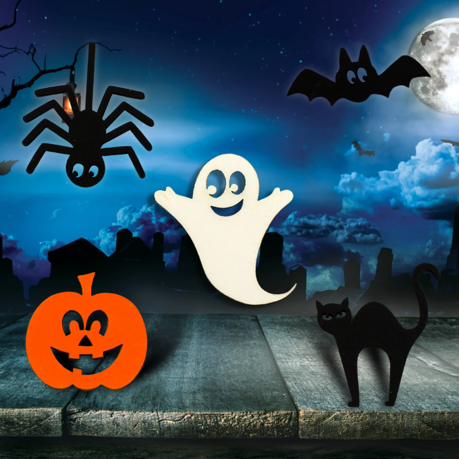 Festett fa Halloween szett 5db/csomag