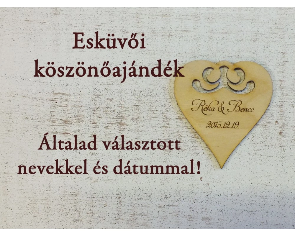 Natúr fa - Gravírozott köszönő ajándék - Szív (1-12db)